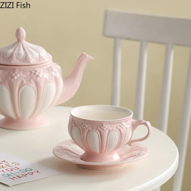 Afralia™ Floral Ceramic Dining Set: Teapot, Cup, Saucer, Coffee Mug, Milk Mugs, Tea Cup, Juice Container