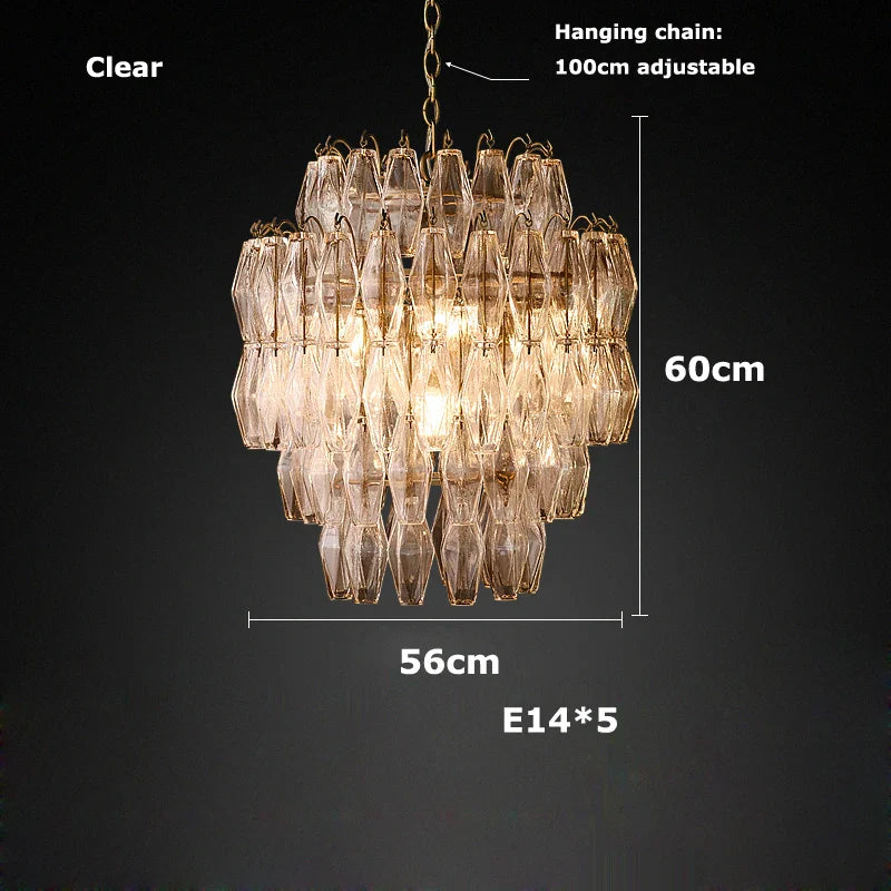 Afralia™ Pink Glass Chandelier, Dimmable Dining Room Hanging Light