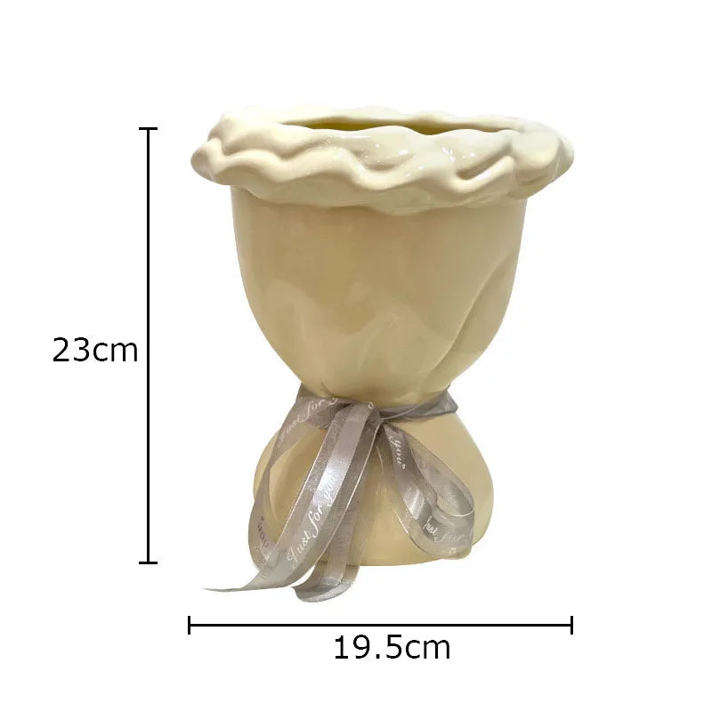 Afralia™ Ceramic Vase with Artificial Flowers Bouquet for Desk and Room Decoration