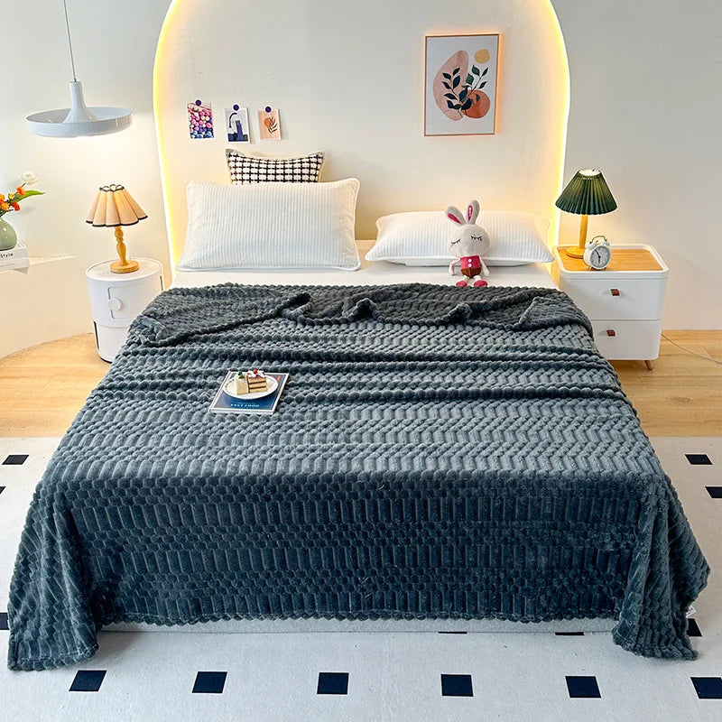 Afralia™ Striped Coral Fleece Blanket | Soft & Cozy Bed Cover for Home, Office, and Travel