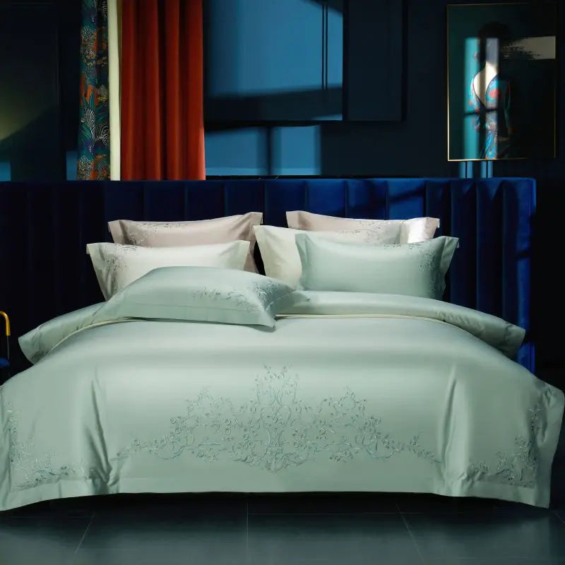 Afralia™ Elegant Flowers Embroidery 1000TC Egyptian Cotton Bedding Set Home Textiles