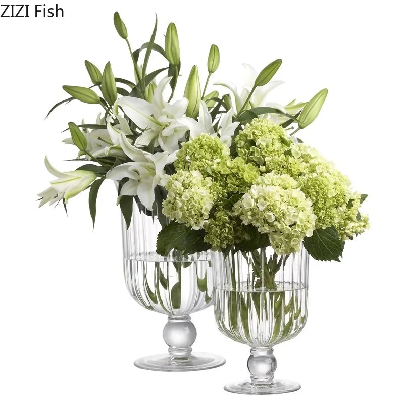 Afralia™ Tall Cup Glass Vase with Artificial Flowers for Desk Decoration