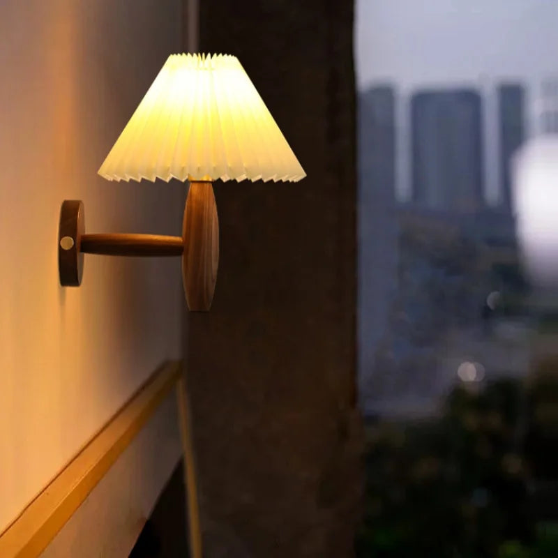 Afralia™ Cream PVC LED Wall Lamps Japanese Walnut Wood Applique Murale