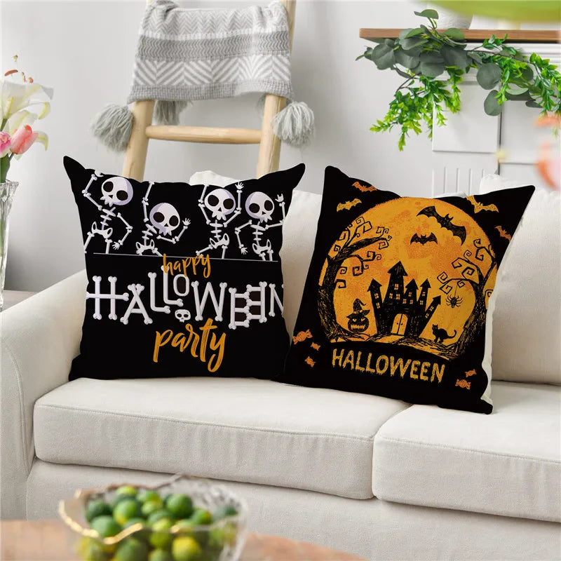 Afralia™ Pumpkin Print Linen Halloween Sofa Cushion Cover - Festive Home Decor Pillowcase