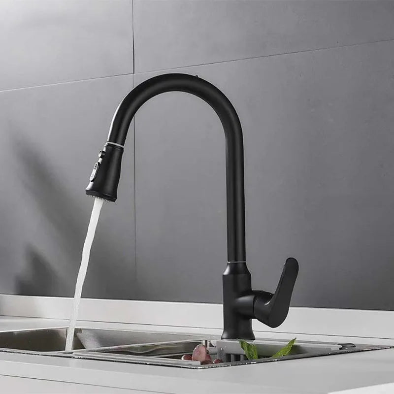 Afralia™ Pull Down Single Handle Kitchen Faucet in Sleek Black and Chrome Brushed Finish