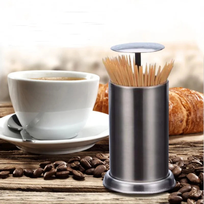 Afralia™ Stainless Steel Toothpick Holder Automatic Spring Cover Organizer Stand