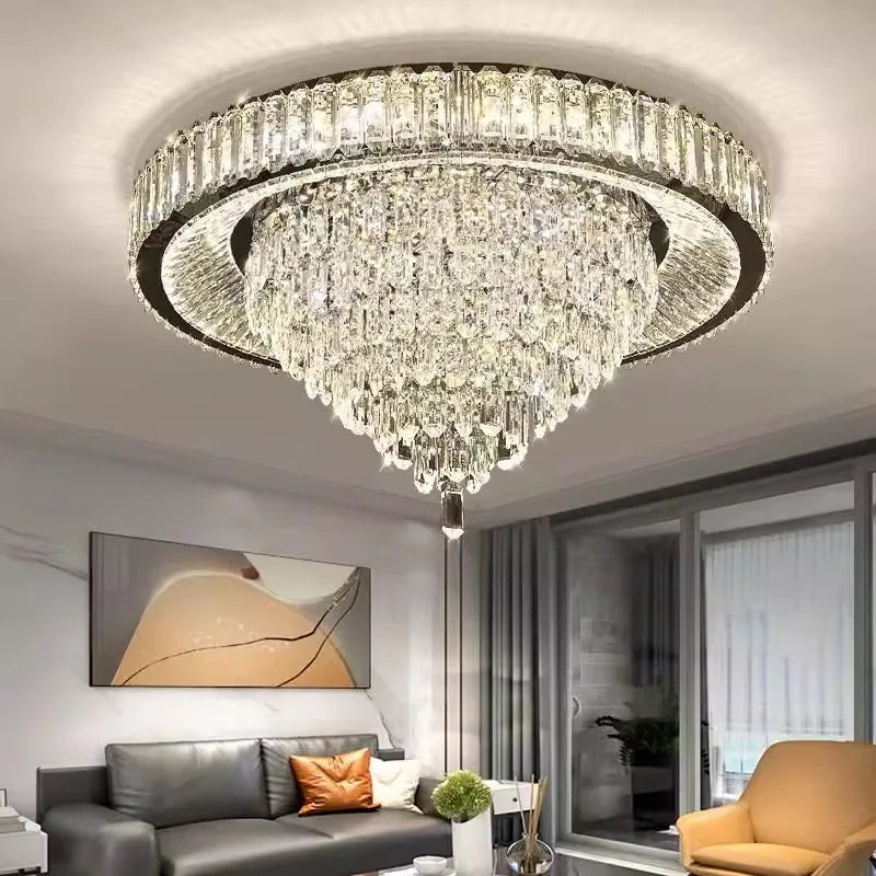 Afralia™ Cone Crystal Ceiling Chandelier - Stainless Steel Luxury Living Room Decoration