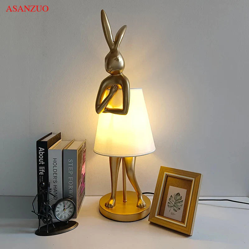 Afralia™ Bathing Rabbit Resin Table Lamp for Living Room and Bedroom Decor