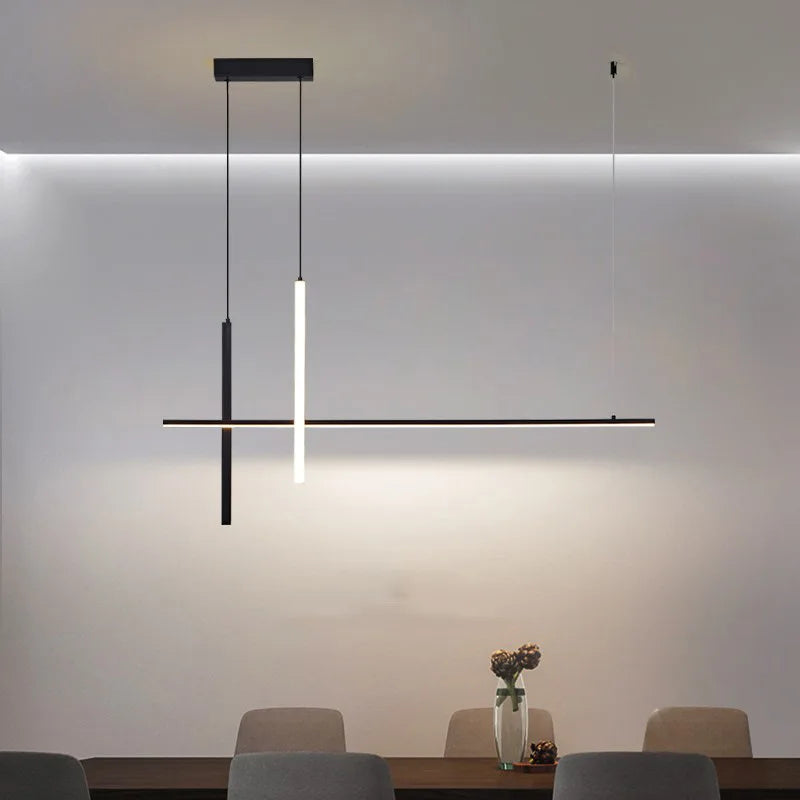 Afralia™ Minimalist Dimmable Black LED Chandelier for Dining Room Kitchen Bar - Modern Pendant Light