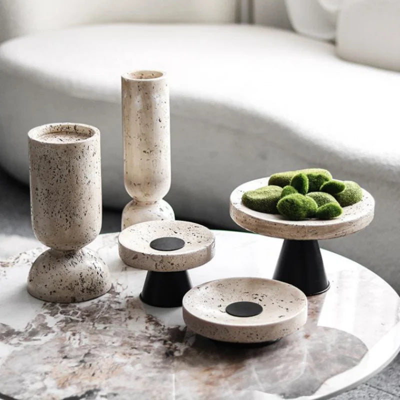 Afralia™ Marbled Fruit Dish Tray Candelabrum Holder Home Decor Accessory