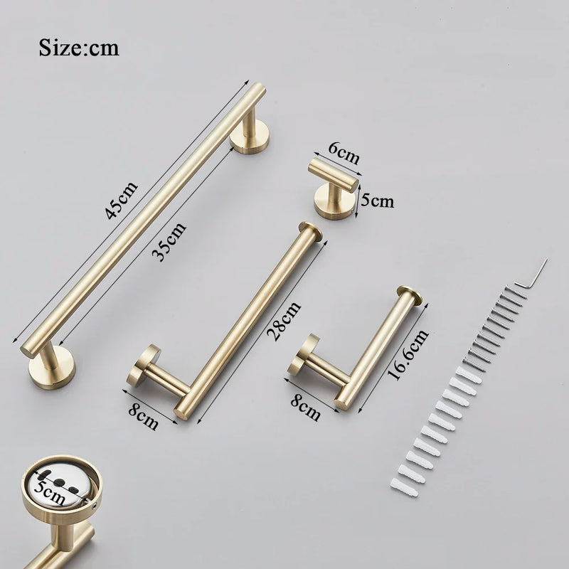 Afralia™ Brushed Gold Bathroom Hardware Set: Towel Bar, Paper Holder, Robe Hook