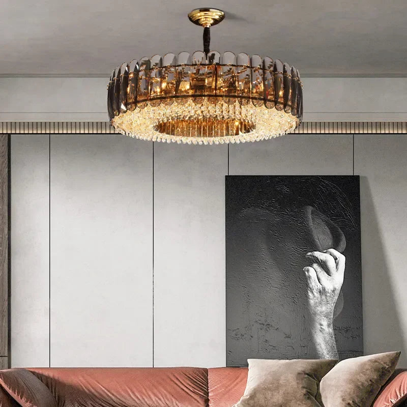 Afralia™ Modern Gold Crystal Chandelier LED Light Fixture for Luxury Living Room Home Decor