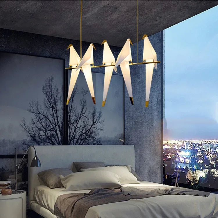 Afralia™ Thousand Paper Crane LED Iron Chandelier: Modern Creative Lighting for Home and Office