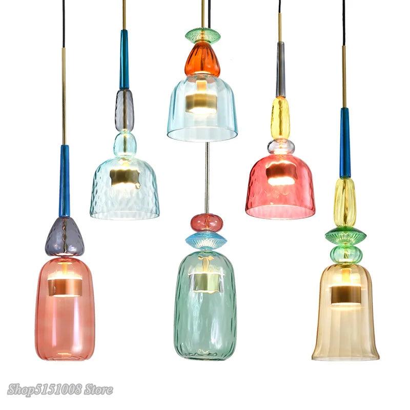 Afralia™ Nordic Glass Candy Pendant Lights for Living Room Bedroom Children Decor