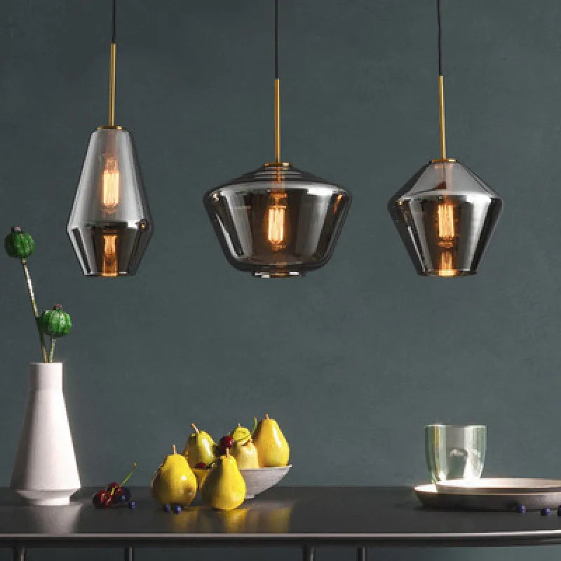 Afralia™ Gray Amber Glass Pendant Lamp for Home and Office Lighting