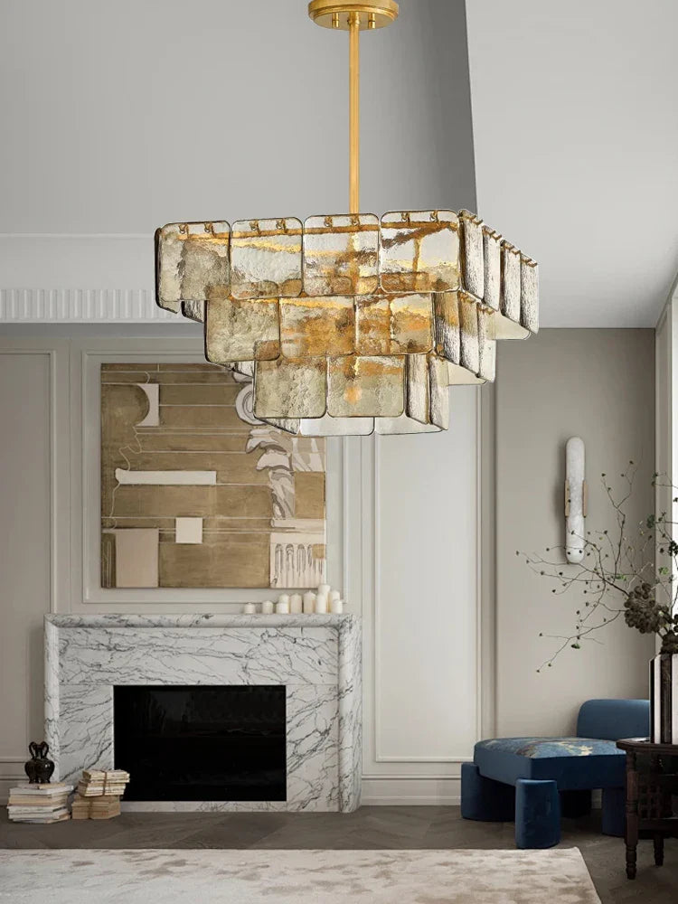 Afralia™ Gold Glass Chandelier  Luxe Living Room Lighting Fixture Luxurious Hanging Lamp