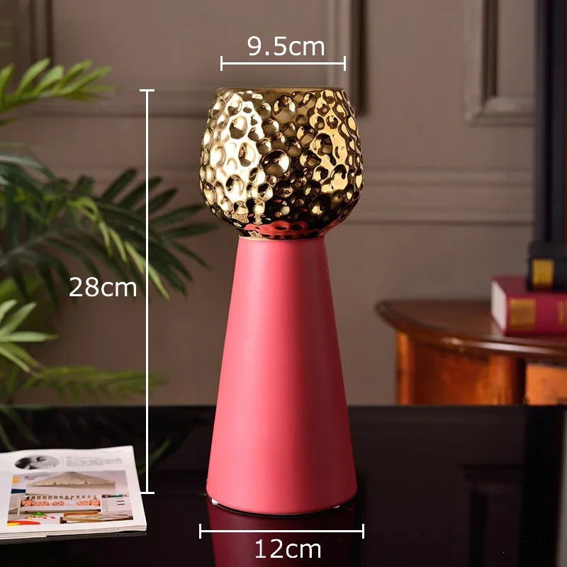 Afralia™ Gold Hammer Pattern Ceramic Vase: Creative Plant Pot for Table Decoration and Floral Arrangement