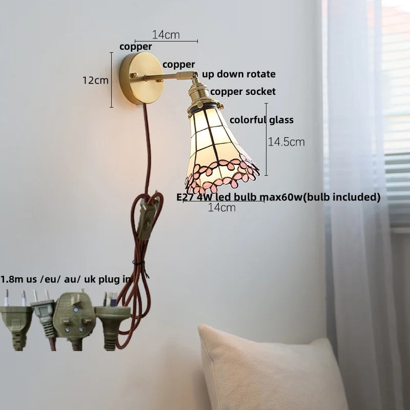 Afralia™ Tiffany Style Glass LED Wall Sconce with Pull Chain Switch