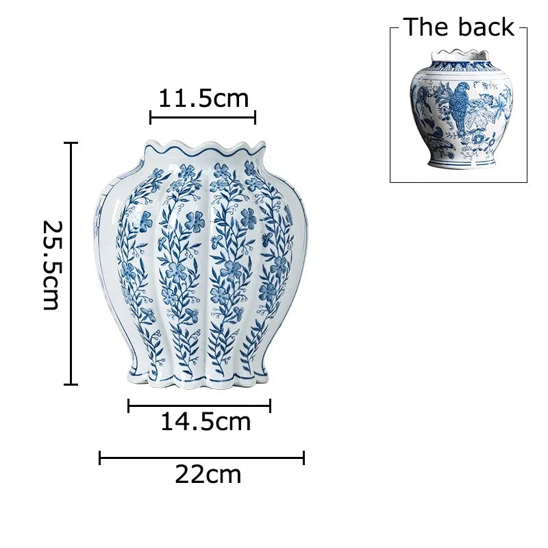 Afralia™ Blue & White Porcelain Vase Desk Decor with Artificial Flowers