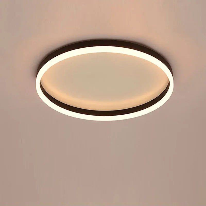 Afralia™ Modern LED Circle Ceiling Lights Black Gold Chandeliers Dimming Bedroom Decor