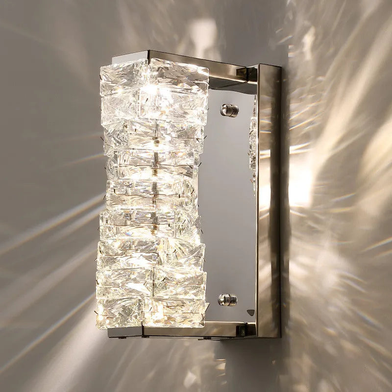 Afralia™ Modern K9 Crystal LED Wall Lamp Chrome Steel Sconces Indoor Lighting Fixtures