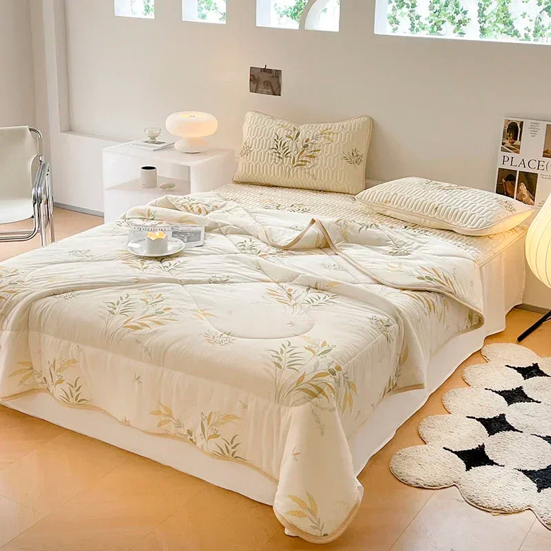 Afralia™ Summer Cooling Blanket Set - Queen Size Quilt, Latex Bed Sheet, Pillowcase