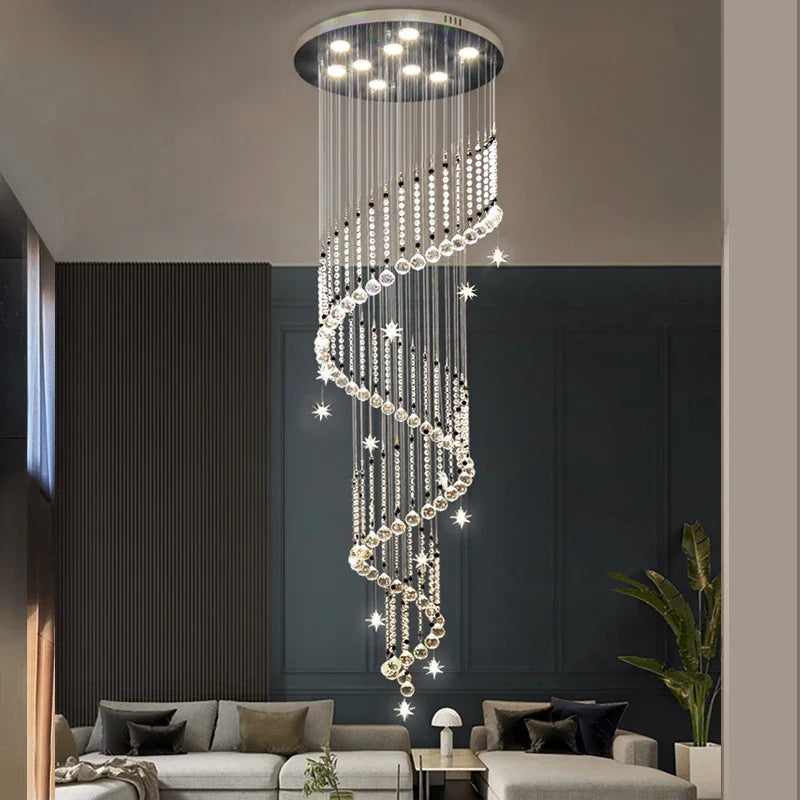 Afralia™ Crystal Spiral Chandelier: Modern Staircase Fixture for Home, Living Room, Duplex Villa.