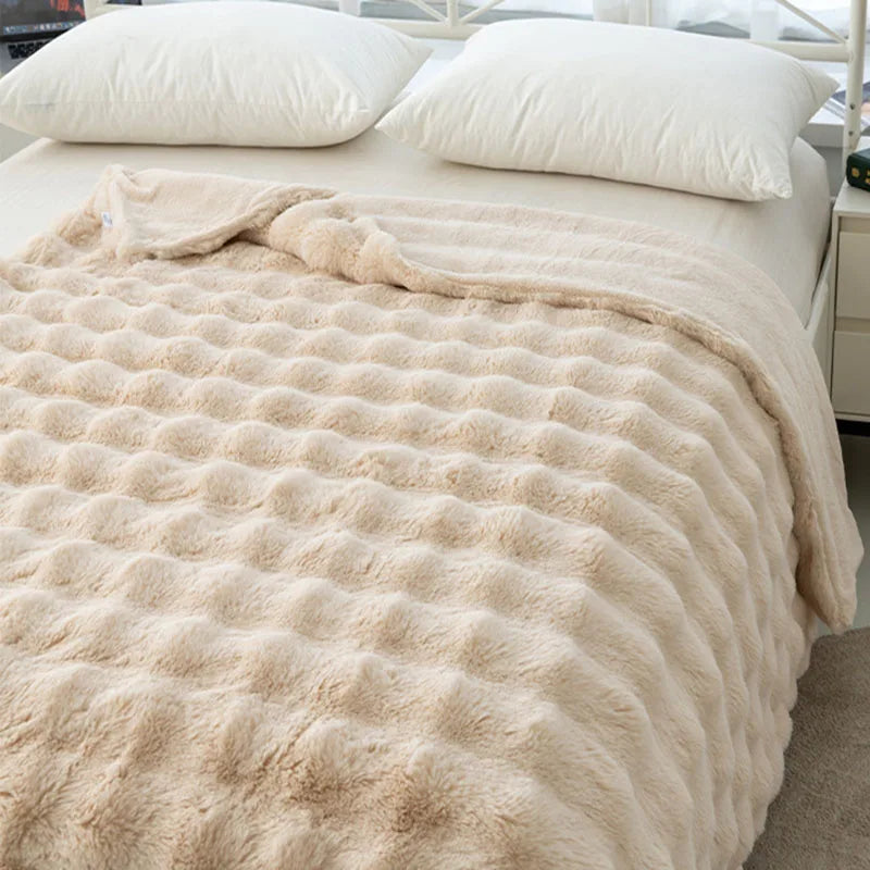 Afralia™ Cozy Faux Rabbit Velvet Blanket for Office Nap – Twin Size Luxurious Solid Color Woolen Blanket