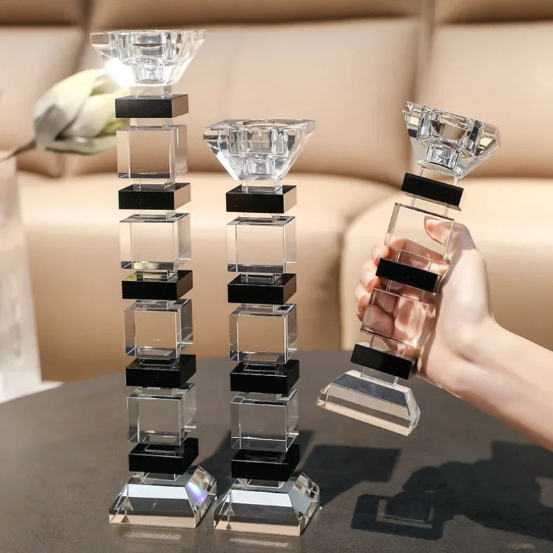 Afralia™ Geometric Glass Candle Holder Block Design Home Decor Accessory