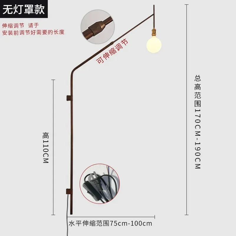 Afralia™ Long Pole Swing Arm Wall Lamp LED E27, Telescopic Design, Hotel Restaurant Hall Aisle