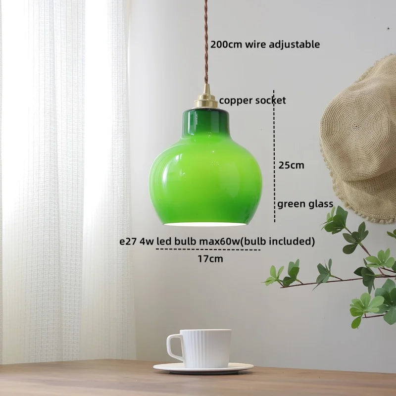 Afralia™ Pink Glass LED Pendant Lights for Bedroom Dining Living Room, Copper Nordic Hanging Lamp