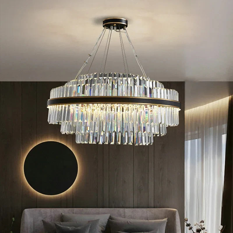 Afralia™ Modern Crystal Black Round Chandelier with LED Lighting