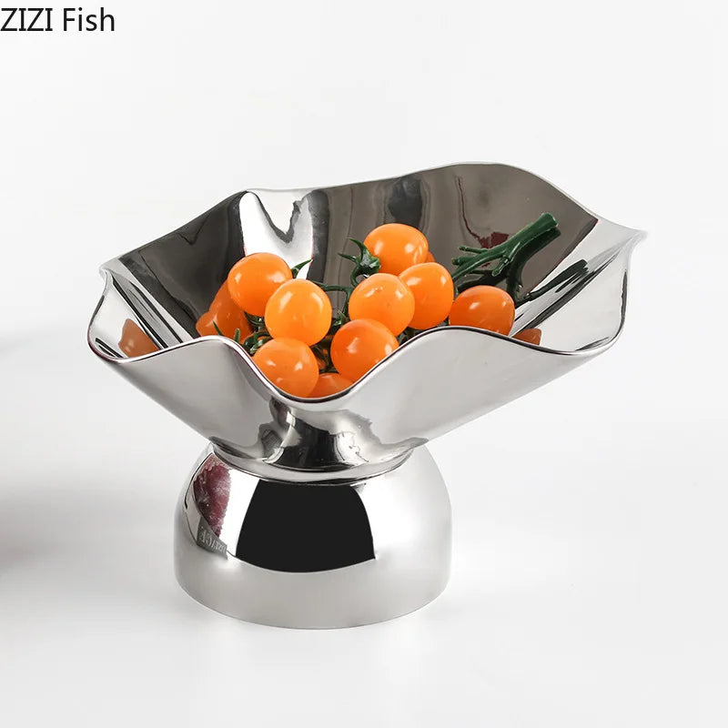 Afralia™ Silver Pleated Fruit Bowl for Snacks, Nuts, and Desserts