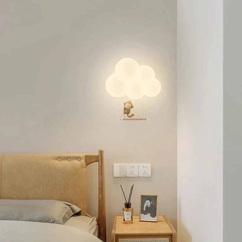 Afralia™ Kids Room LED Animal Wall Lamps - Monkey Rabbit Cloud Design