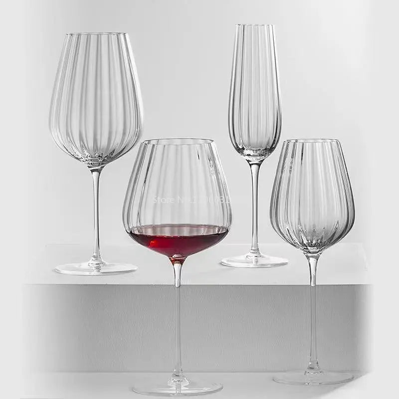 Afralia™ Luxe Ripple Crystal Glasses Set - Elegant Wine & Champagne Goblets for Home & Parties