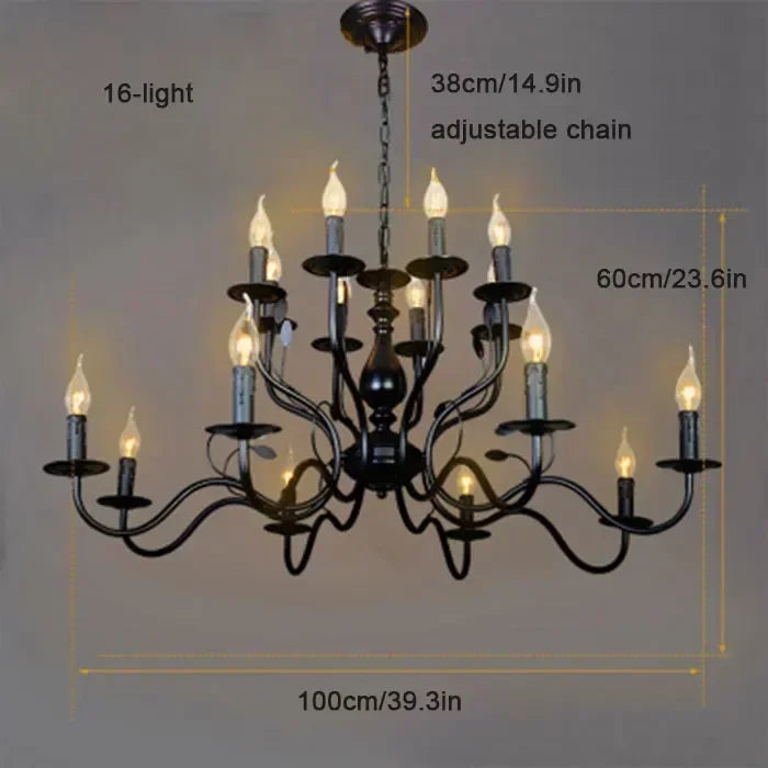 Afralia™ French Candle Chandelier Black Iron Industrial Vintage Farmhouse Lighting
