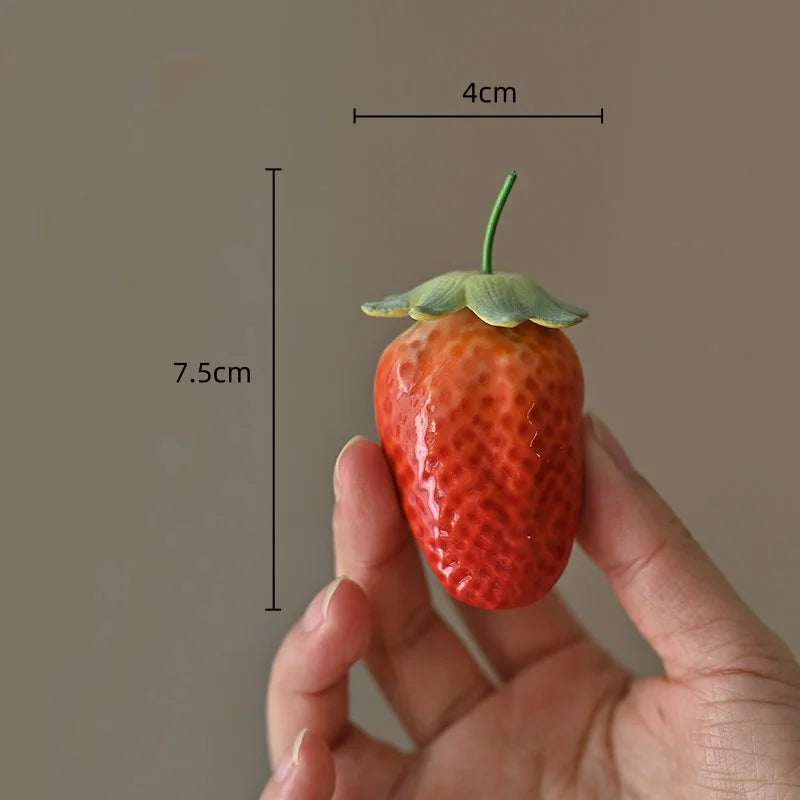 Afralia™ Fruit Sculpture Tea Caddy Home Decor Ornament Strawberries Persimmon Decoration