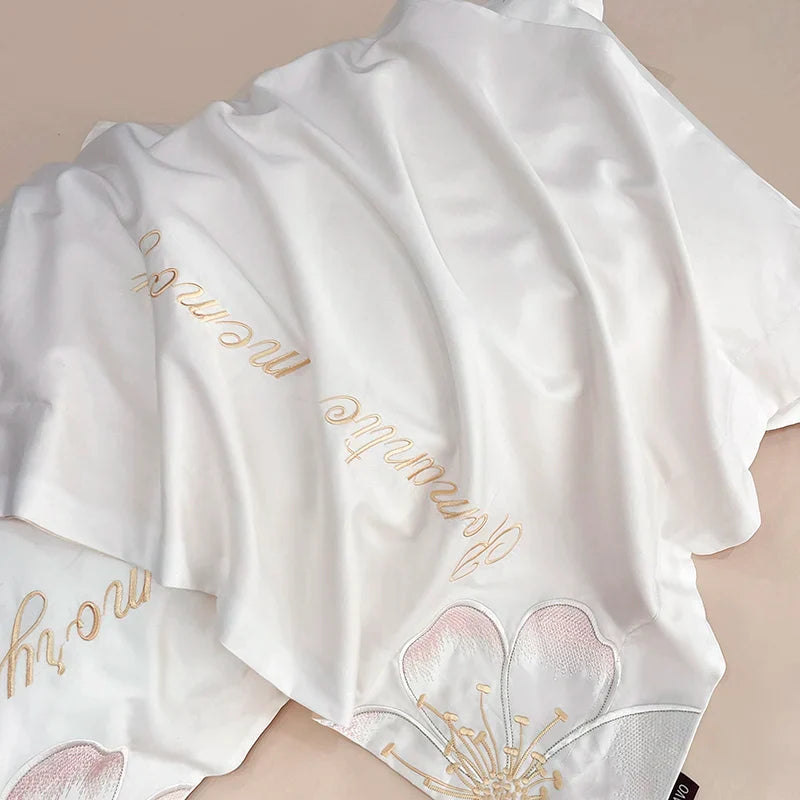 Afralia™ Embroidered Flowers Butterfly Bedding Set - 4Pcs