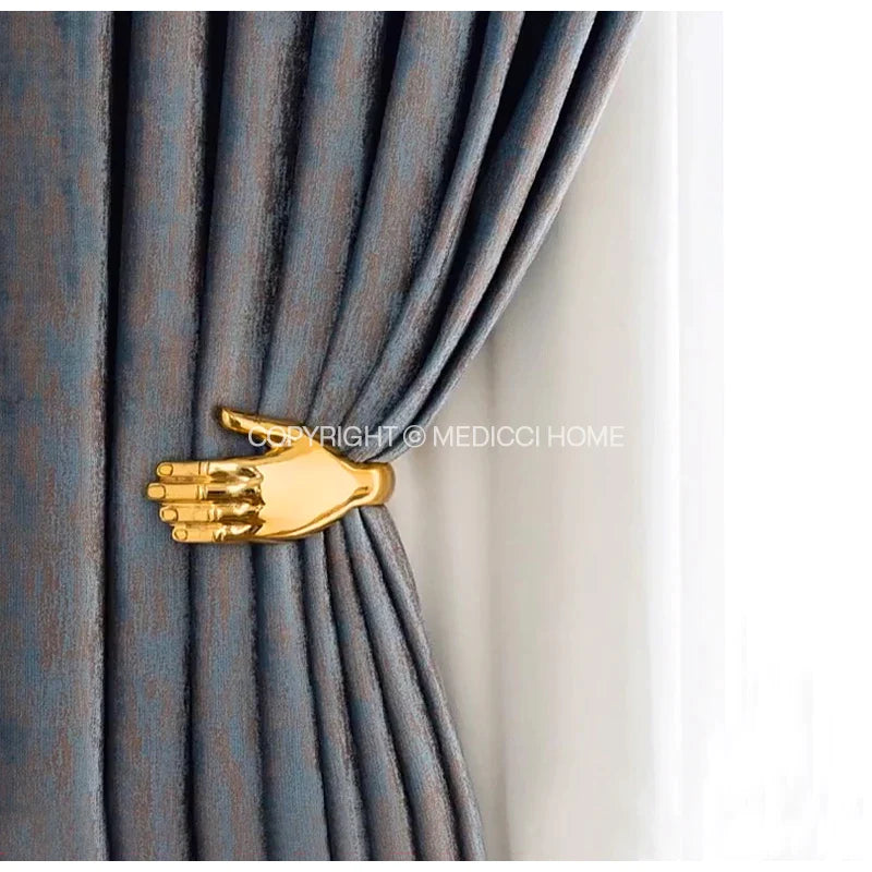 Afralia™ Retro Golden Hand Curtain Hooks: Creative Wall Arts Pair