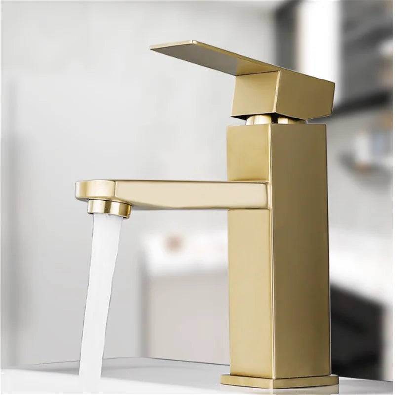 Afralia™ Brushed Gold Black Stainless Steel Bathroom Faucet Hot Cold Basin Tap Sink Mixer