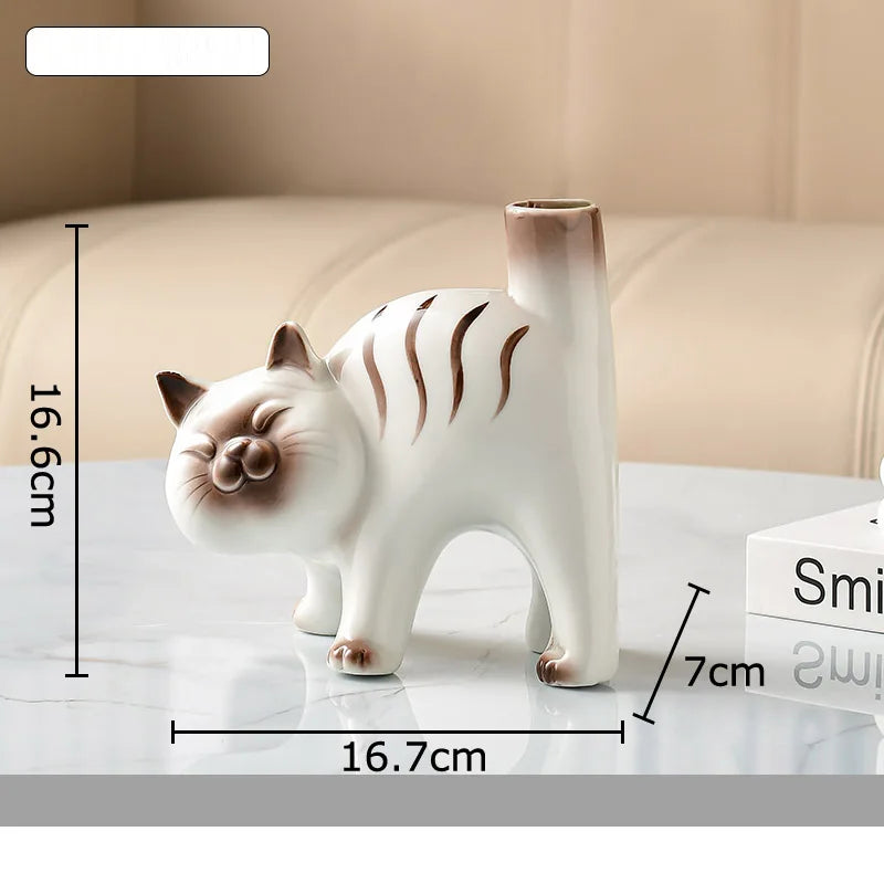 Siamese Kitten Ceramic Vase by Afralia™ - Table Decoration for Flowers