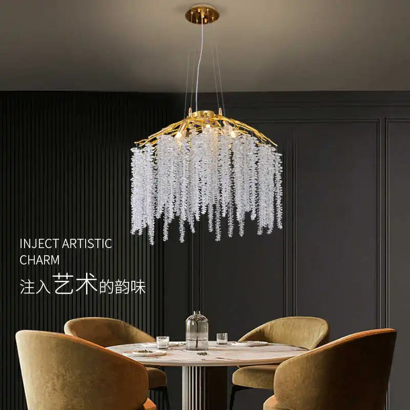 Afralia™ Crystal Pendant Light: Luxury Living Room Modern Golden Branch Chandelier