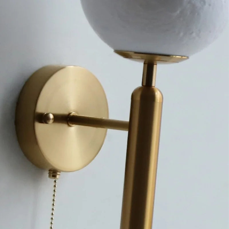 Afralia™ Moon LED Wall Lamp with Pull Chain Switch and Copper Base