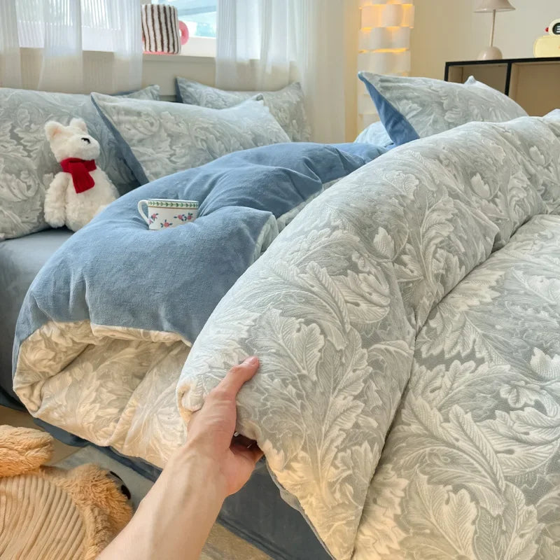 Afralia™ Plush Milk Velvet Bedding Set for Double Bedsheet Duvet Cover, Winter Warm Comforter