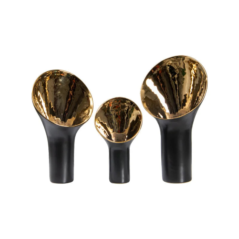 Afralia™ Golden Trumpet Ceramic Flower Vase Home Decoration Accessories