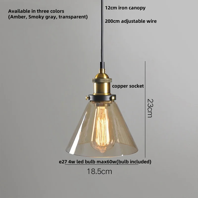 Afralia™ Loft Smoke Gray Glass LED Pendant Lamp - Vintage Brass Hanging Light