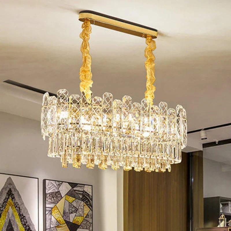 Afralia™ Gold Lustre Chandelier LED Crystal Light Fixture - Postmodern Luxury Hanging Lamp