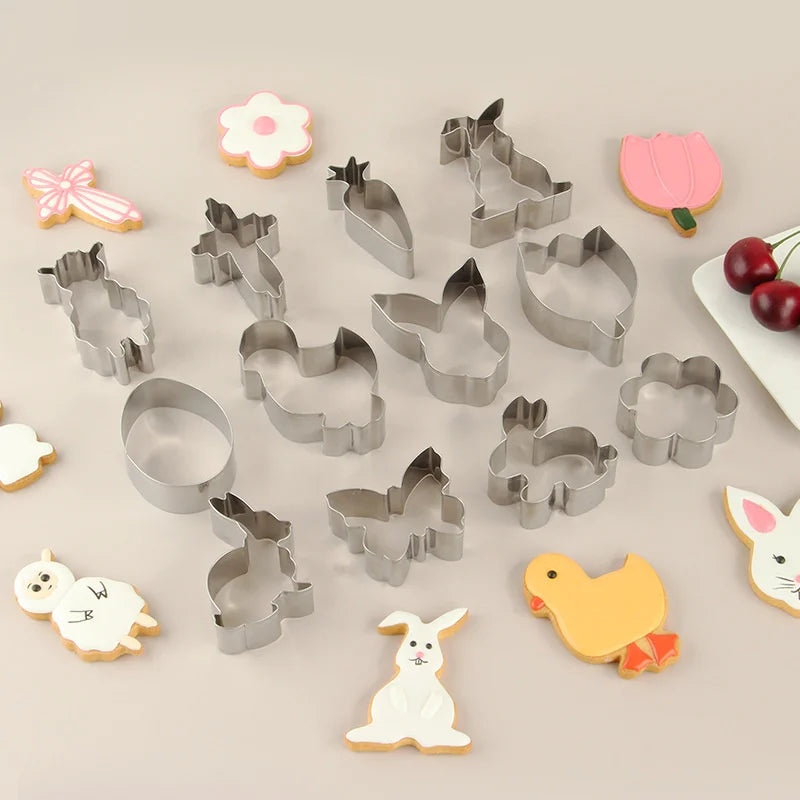 Afralia™ Easter Cookie Cutter Set for Kids Baking Party, Stainless Steel Mold - 12pcs