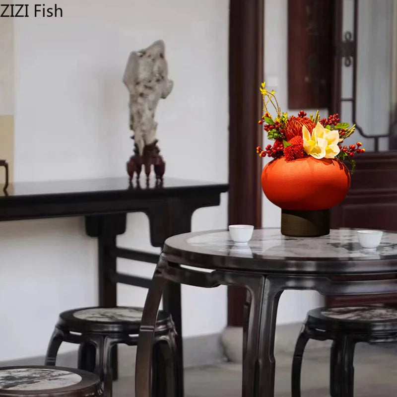 Afralia™ Red Lantern Ceramic Vase - Modern Floral Room Decor