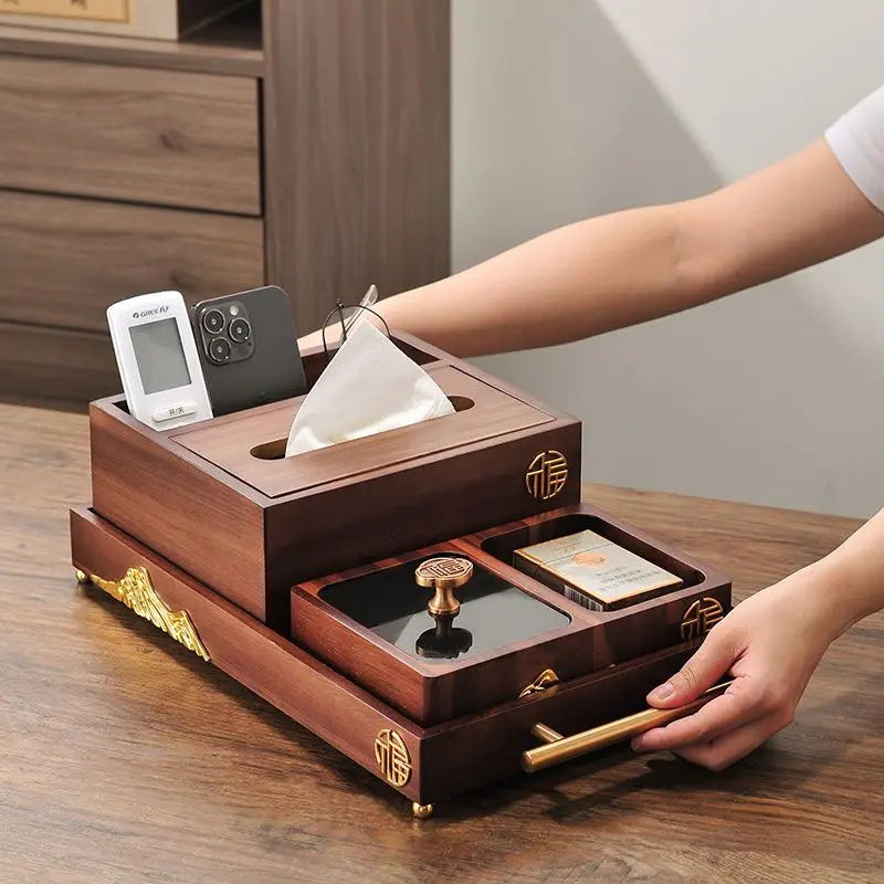 Afralia™ Walnut Luxury Table Decor Tray with Storage Compartment